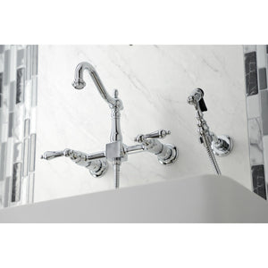 Heritage KS1261ALBS Two-Handle 2-Hole Wall Mount Bridge Kitchen Faucet with Brass Sprayer, Polished Chrome