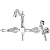 Heritage KS1261ALBS Two-Handle 2-Hole Wall Mount Bridge Kitchen Faucet with Brass Sprayer, Polished Chrome
