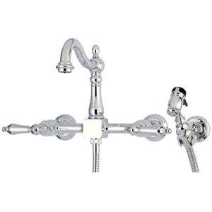 Heritage KS1261ALBS Two-Handle 2-Hole Wall Mount Bridge Kitchen Faucet with Brass Sprayer, Polished Chrome
