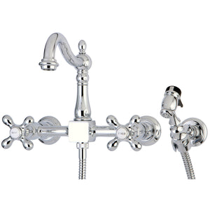 Heritage KS1261AXBS Two-Handle 2-Hole Wall Mount Bridge Kitchen Faucet with Brass Sprayer, Polished Chrome