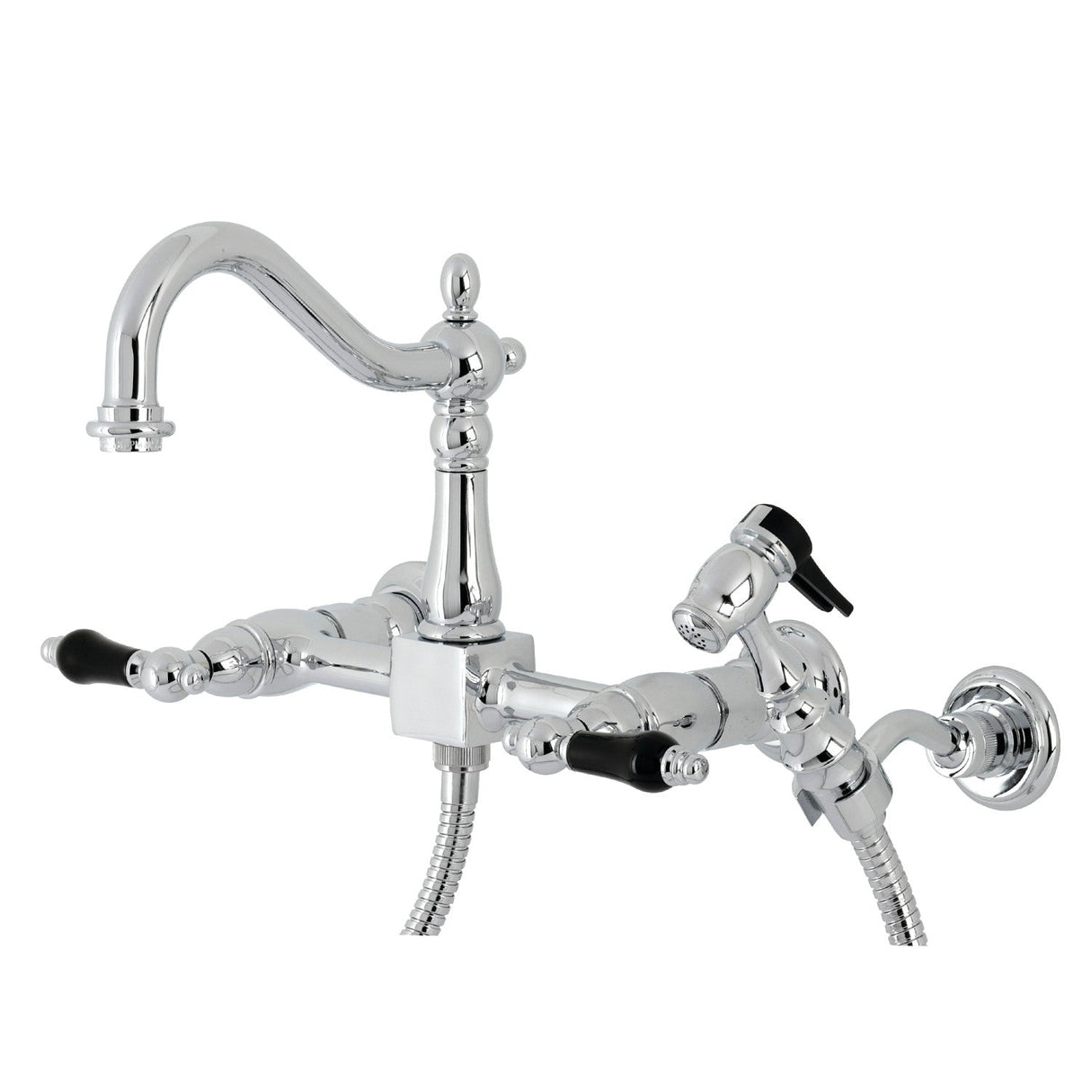 Duchess KS1261PKLBS Two-Handle 2-Hole Wall Mount Bridge Kitchen Faucet with Brass Sprayer, Polished Chrome