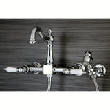 Heritage KS1261PLBS Two-Handle 2-Hole Wall Mount Bridge Kitchen Faucet with Brass Sprayer, Polished Chrome