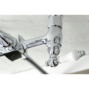 Heritage KS1261PLBS Two-Handle 2-Hole Wall Mount Bridge Kitchen Faucet with Brass Sprayer, Polished Chrome