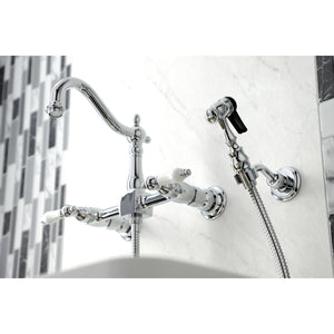 Heritage KS1261PLBS Two-Handle 2-Hole Wall Mount Bridge Kitchen Faucet with Brass Sprayer, Polished Chrome