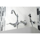 Heritage KS1261PLBS Two-Handle 2-Hole Wall Mount Bridge Kitchen Faucet with Brass Sprayer, Polished Chrome