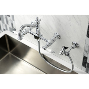 Heritage KS1261PLBS Two-Handle 2-Hole Wall Mount Bridge Kitchen Faucet with Brass Sprayer, Polished Chrome