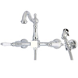 Heritage KS1261PLBS Two-Handle 2-Hole Wall Mount Bridge Kitchen Faucet with Brass Sprayer, Polished Chrome