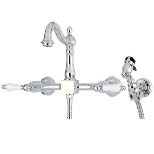 Heritage KS1261PLBS Two-Handle 2-Hole Wall Mount Bridge Kitchen Faucet with Brass Sprayer, Polished Chrome