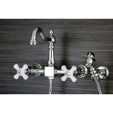 Heritage KS1261PXBS Two-Handle 2-Hole Wall Mount Bridge Kitchen Faucet with Brass Sprayer, Polished Chrome