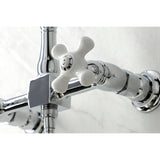 Heritage KS1261PXBS Two-Handle 2-Hole Wall Mount Bridge Kitchen Faucet with Brass Sprayer, Polished Chrome