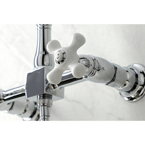 Heritage KS1261PXBS Two-Handle 2-Hole Wall Mount Bridge Kitchen Faucet with Brass Sprayer, Polished Chrome