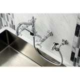 Heritage KS1261PXBS Two-Handle 2-Hole Wall Mount Bridge Kitchen Faucet with Brass Sprayer, Polished Chrome