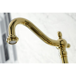 Heritage KS1262AXBS Two-Handle 2-Hole Wall Mount Bridge Kitchen Faucet with Brass Sprayer, Polished Brass