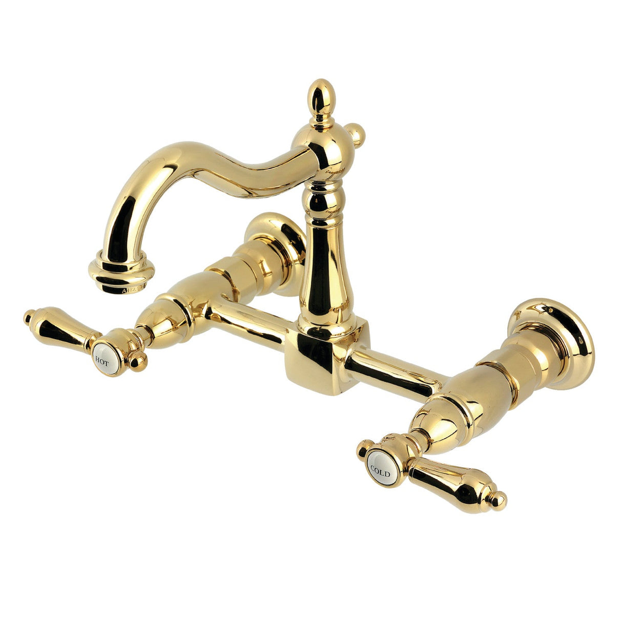 Heirloom KS1262BAL Two-Handle 2-Hole Wall Mount Kitchen Faucet, Polished Brass