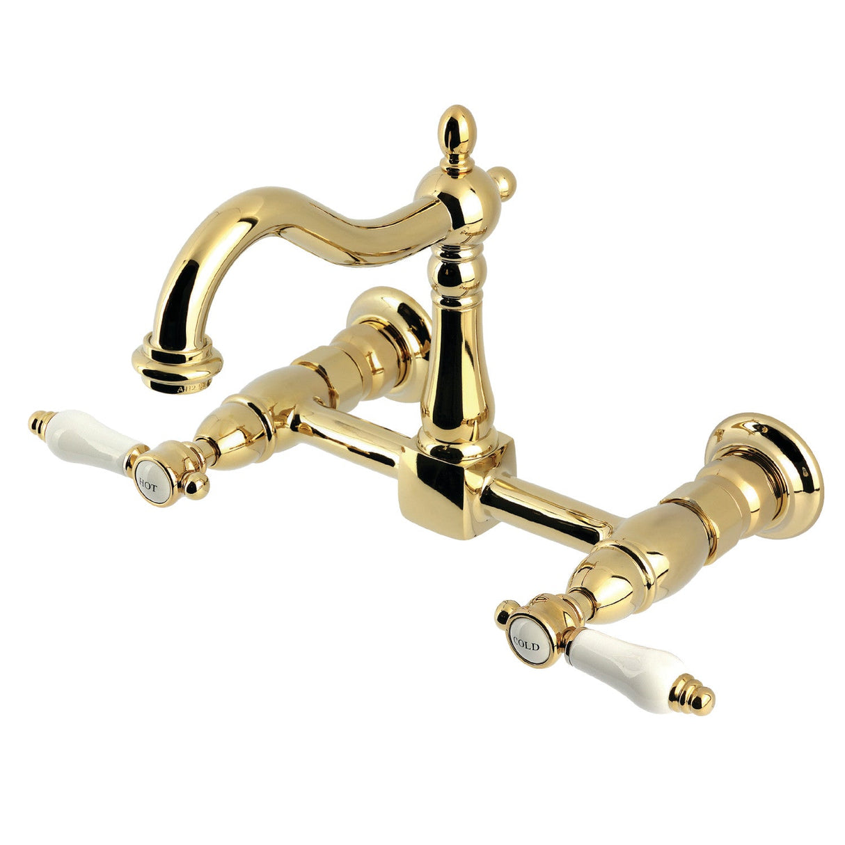 Bel-Air KS1262BPL Two-Handle 2-Hole Wall Mount Kitchen Faucet, Polished Brass