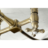 Heritage KS1263AXBS Two-Handle 2-Hole Wall Mount Bridge Kitchen Faucet with Brass Sprayer, Antique Brass