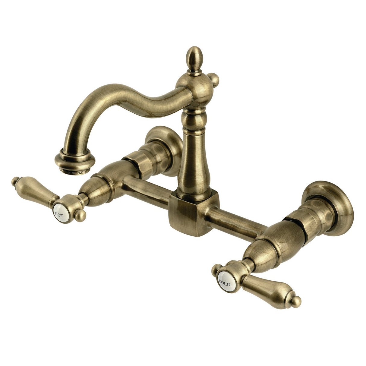 Heirloom KS1263BAL Two-Handle 2-Hole Wall Mount Kitchen Faucet, Antique Brass