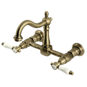 Bel-Air KS1263BPL Two-Handle 2-Hole Wall Mount Kitchen Faucet, Antique Brass