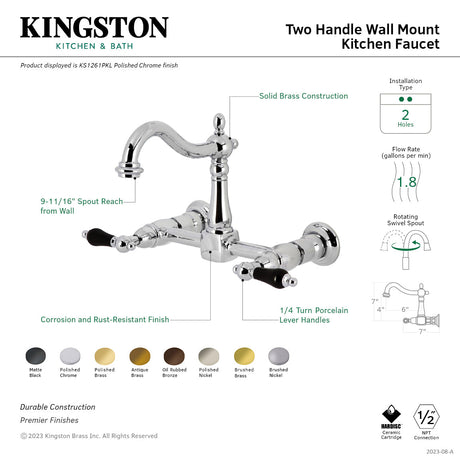 Duchess KS1263PKL Two-Handle 2-Hole Wall Mount Kitchen Faucet, Antique Brass
