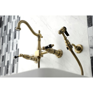 Duchess KS1263PKLBS Two-Handle 2-Hole Wall Mount Bridge Kitchen Faucet with Brass Sprayer, Antique Brass