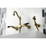 Duchess KS1263PKLBS Two-Handle 2-Hole Wall Mount Bridge Kitchen Faucet with Brass Sprayer, Antique Brass
