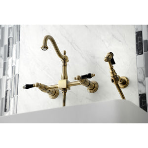 Duchess KS1263PKLBS Two-Handle 2-Hole Wall Mount Bridge Kitchen Faucet with Brass Sprayer, Antique Brass