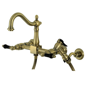 Duchess KS1263PKLBS Two-Handle 2-Hole Wall Mount Bridge Kitchen Faucet with Brass Sprayer, Antique Brass
