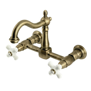 Heritage KS1263PX Two-Handle 2-Hole Wall Mount Kitchen Faucet, Antique Brass
