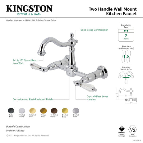 Willshire KS1263WLL Two-Handle 2-Hole Wall Mount Kitchen Faucet, Antique Brass
