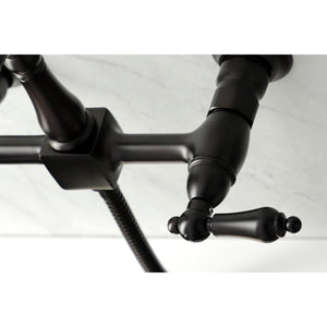 Heritage KS1265ALBS Two-Handle 2-Hole Wall Mount Bridge Kitchen Faucet with Brass Sprayer, Oil Rubbed Bronze