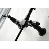 Heritage KS1265ALBS Two-Handle 2-Hole Wall Mount Bridge Kitchen Faucet with Brass Sprayer, Oil Rubbed Bronze