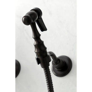 Heritage KS1265ALBS Two-Handle 2-Hole Wall Mount Bridge Kitchen Faucet with Brass Sprayer, Oil Rubbed Bronze