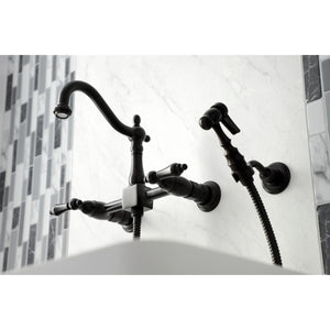 Heritage KS1265ALBS Two-Handle 2-Hole Wall Mount Bridge Kitchen Faucet with Brass Sprayer, Oil Rubbed Bronze