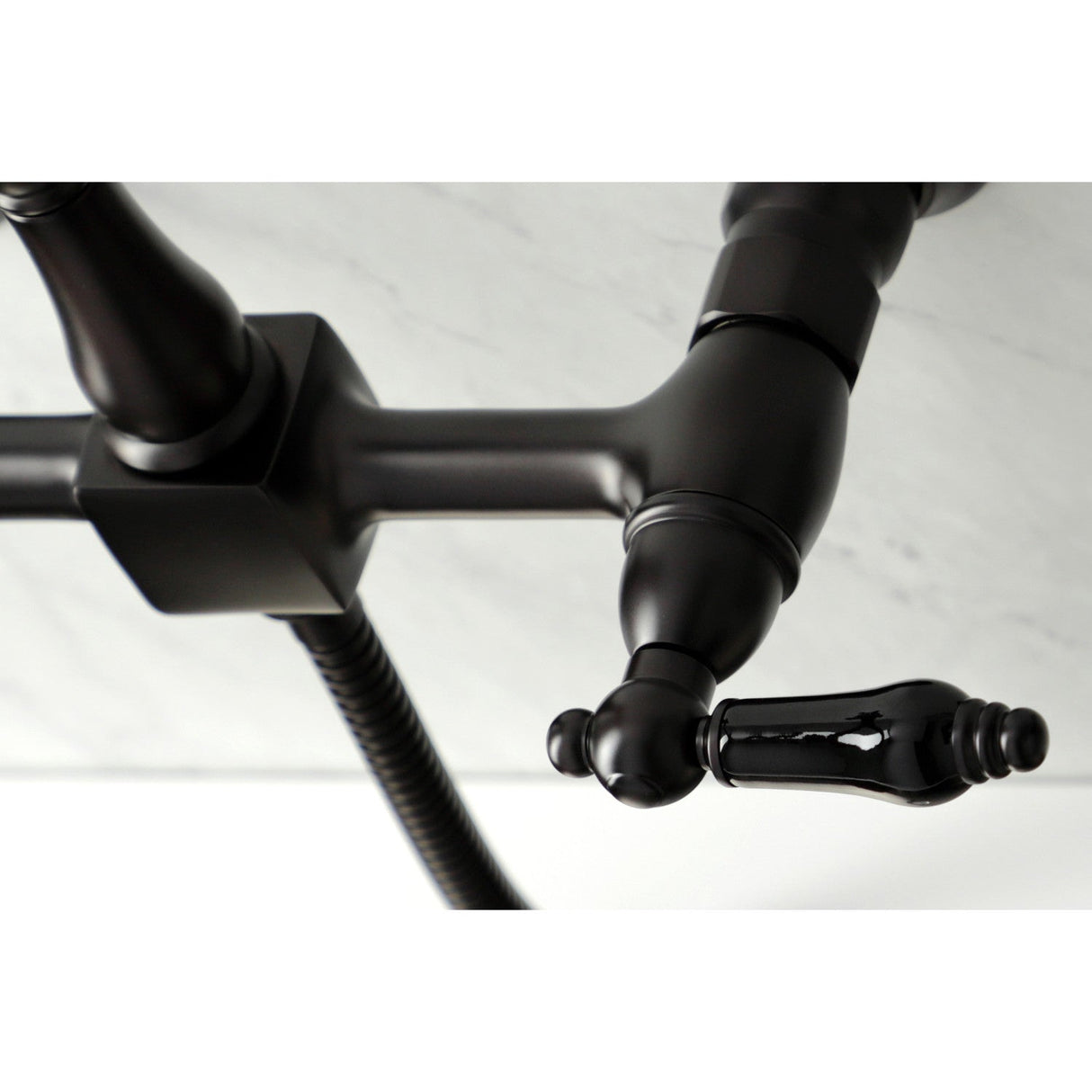 Duchess KS1265PKLBS Two-Handle 2-Hole Wall Mount Bridge Kitchen Faucet with Brass Sprayer, Oil Rubbed Bronze