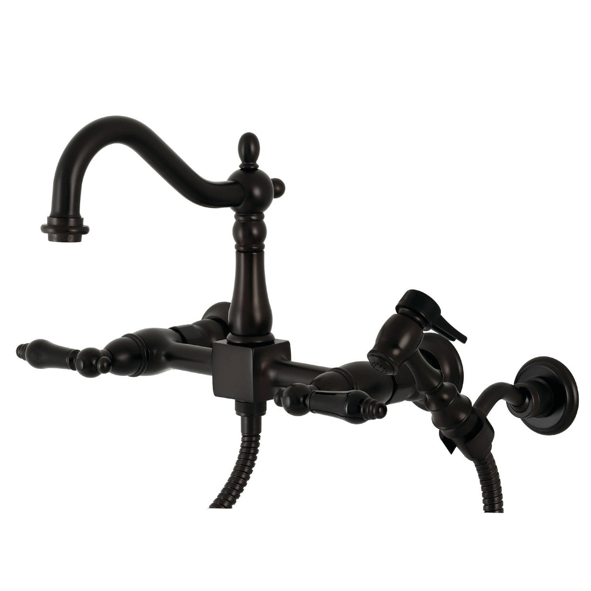 Duchess KS1265PKLBS Two-Handle 2-Hole Wall Mount Bridge Kitchen Faucet with Brass Sprayer, Oil Rubbed Bronze