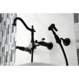 Heritage KS1265PLBS Two-Handle 2-Hole Wall Mount Bridge Kitchen Faucet with Brass Sprayer, Oil Rubbed Bronze