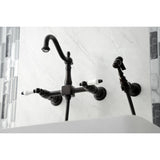 Heritage KS1265PLBS Two-Handle 2-Hole Wall Mount Bridge Kitchen Faucet with Brass Sprayer, Oil Rubbed Bronze