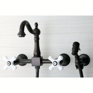 Heritage KS1265PXBS Two-Handle 2-Hole Wall Mount Bridge Kitchen Faucet with Brass Sprayer, Oil Rubbed Bronze