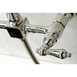 Heritage KS1266ALBS Two-Handle 2-Hole Wall Mount Bridge Kitchen Faucet with Brass Sprayer, Polished Nickel