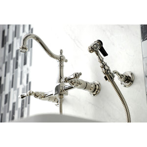 Heritage KS1266ALBS Two-Handle 2-Hole Wall Mount Bridge Kitchen Faucet with Brass Sprayer, Polished Nickel