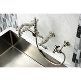 Heritage KS1266ALBS Two-Handle 2-Hole Wall Mount Bridge Kitchen Faucet with Brass Sprayer, Polished Nickel