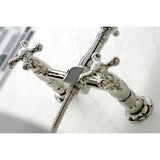 Heritage KS1266AXBS Two-Handle 2-Hole Wall Mount Bridge Kitchen Faucet with Brass Sprayer, Polished Nickel