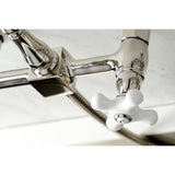 Heritage KS1266PXBS Two-Handle 2-Hole Wall Mount Bridge Kitchen Faucet with Brass Sprayer, Polished Nickel