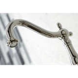 Heritage KS1266PXBS Two-Handle 2-Hole Wall Mount Bridge Kitchen Faucet with Brass Sprayer, Polished Nickel