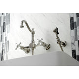 Heritage KS1266PXBS Two-Handle 2-Hole Wall Mount Bridge Kitchen Faucet with Brass Sprayer, Polished Nickel