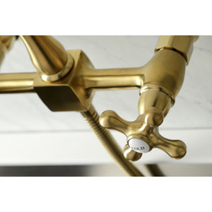 Heritage KS1267AXBS Two-Handle 2-Hole Wall Mount Bridge Kitchen Faucet with Brass Sprayer, Brushed Brass