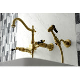 Duchess KS1267PKLBS Two-Handle 2-Hole Wall Mount Bridge Kitchen Faucet with Brass Sprayer, Brushed Brass