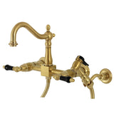 Duchess KS1267PKLBS Two-Handle 2-Hole Wall Mount Bridge Kitchen Faucet with Brass Sprayer, Brushed Brass