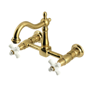 Heritage KS1267PX Two-Handle 2-Hole Wall Mount Kitchen Faucet, Brushed Brass