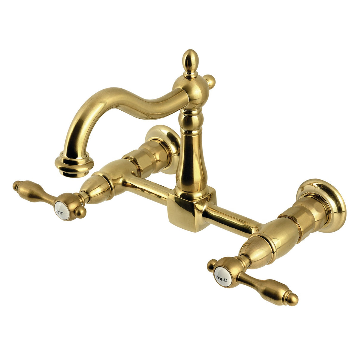 Tudor KS1267TAL Two-Handle 2-Hole Wall Mount Kitchen Faucet, Brushed Brass